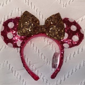 Hot pink polka dot gold bow Minnie ears